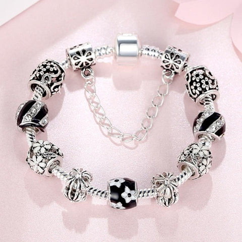 Silver Color Crystal Enamel Beads Bracelet