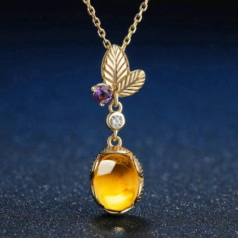 925 Sterling Silver Necklace with Citrine Gemstone Pendant
