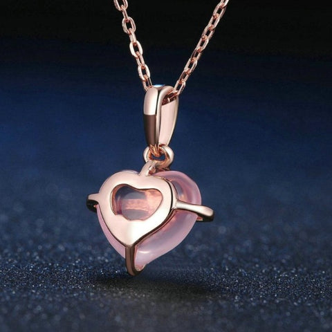 925 Sterling Silver Necklace with Heart Rose Quartz Gemstone