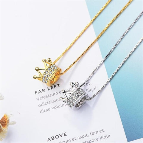 925 Sterling Silver Jewelry Two Colors Crown Pendant Necklaces