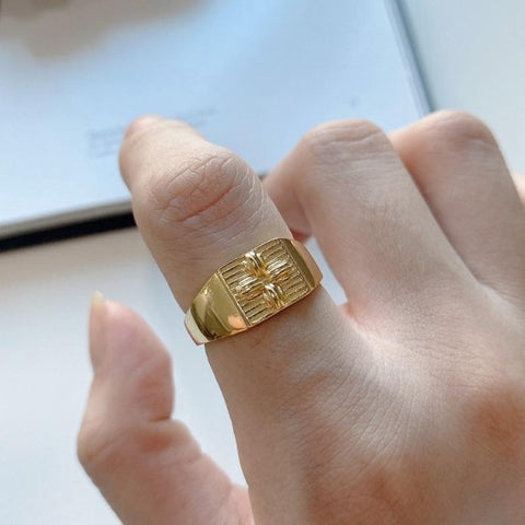 925 Sterling Silver Gold Creative Square Open Ring