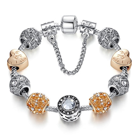 Silver Color Crystal Charm Bracelet
