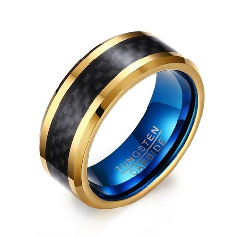 Gold Bevel Edge Black Tungsten Carbide Ring - Unisex