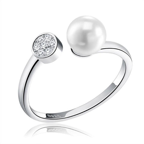 Sterling silver adjustable pearl and zircon open ring
