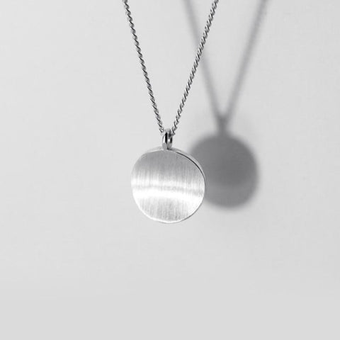 925 Sterling Silver Concave Round Pendant Necklace