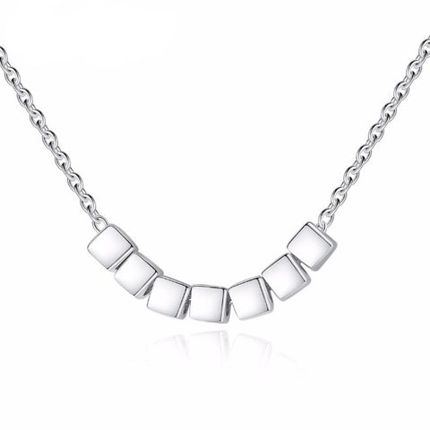 925 Sterling Silver Chain  Seven Square Silver Necklace